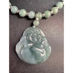 NEW Olmec Jadeite carved Buddha necklace in sterling silver